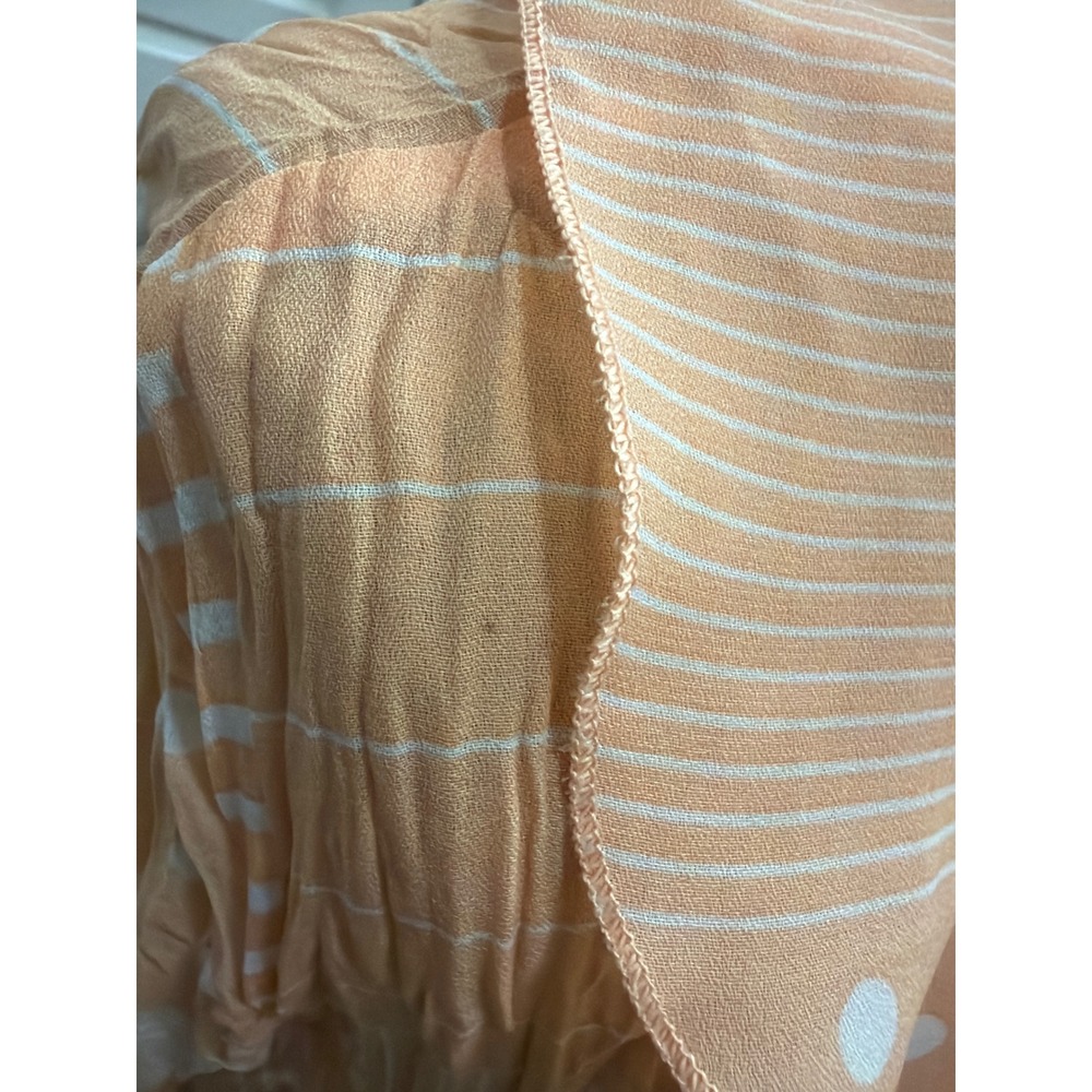 Blouse Ruffle Y2K Aesthetic Sheer Orange Women Patchwork Polka Dot Stripe V-Neck - Picture 5 of 10